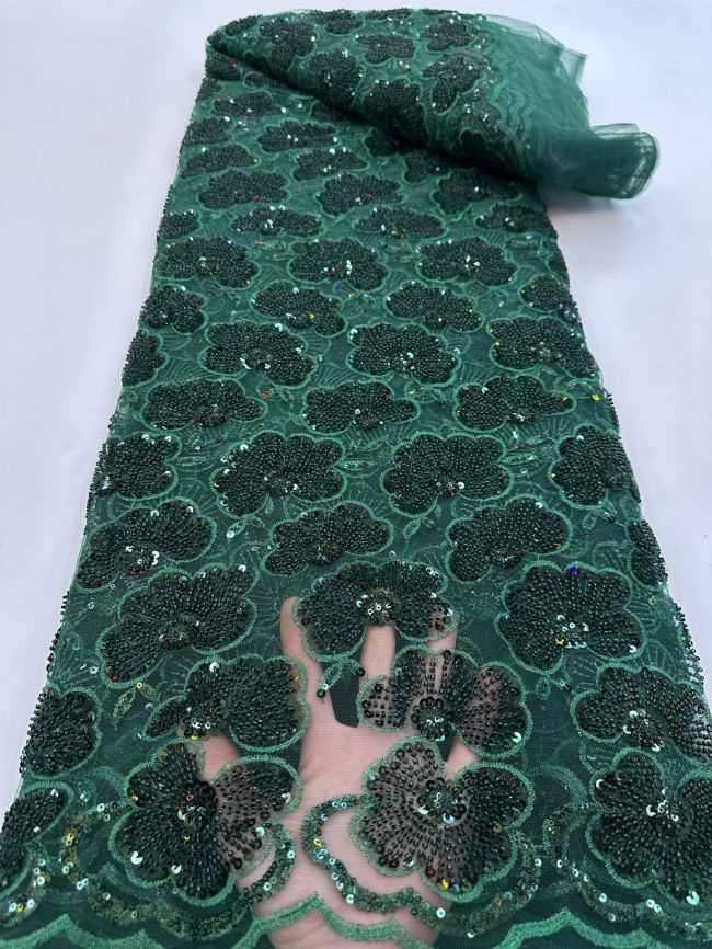 5 Yards Colored Tulle 3D Floral Flowers Leaves Sequined Faux Pearls Beaded Embroidered Lace Fabric JJ035