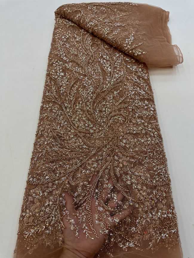 5 Yards Colored Tulle 3D Floral Flowers Leaves Sequined Faux Pearls Beaded Embroidered Lace Fabric JJ042