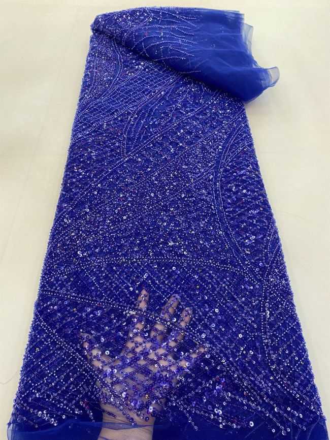 5 Yards Colored Tulle 3D Floral Flowers Leaves Sequined Faux Pearls Beaded Embroidered Lace Fabric JJ047