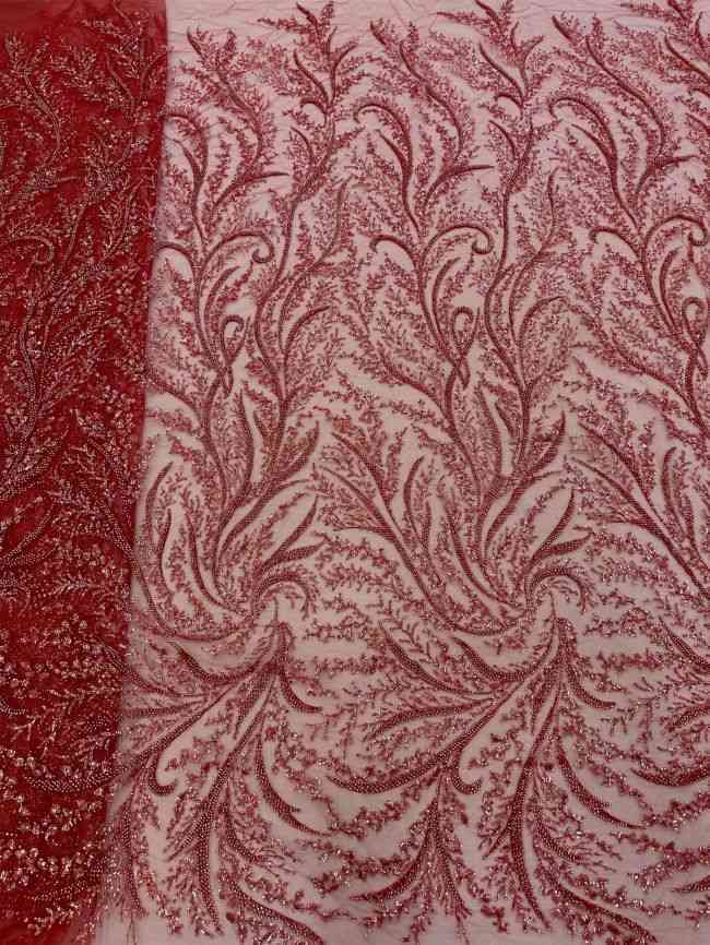 5 Yards Colored Tulle 3D Floral Flowers Leaves Sequined Faux Pearls Beaded Embroidered Lace Fabric JJ042