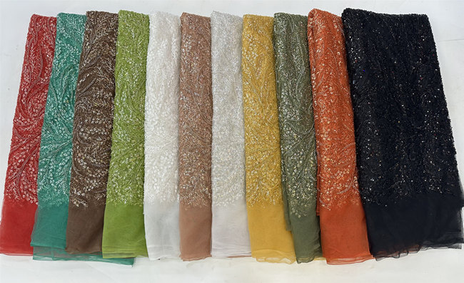 5 Yards Colored Tulle Sequined Beaded Embroidered Lace Fabric JJ042