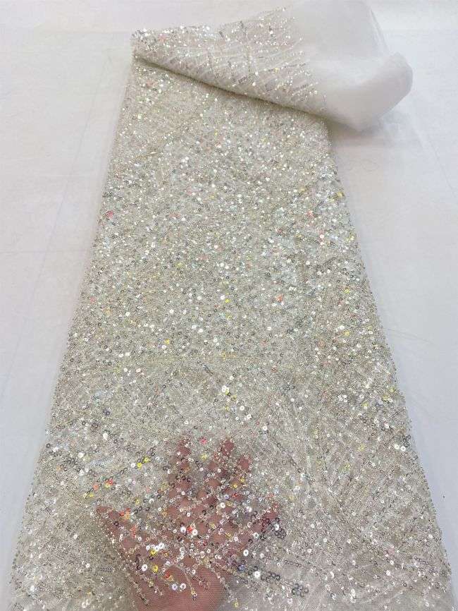 5 Yards Colored Tulle 3D Floral Flowers Leaves Sequined Faux Pearls Beaded Embroidered Lace Fabric JJ047