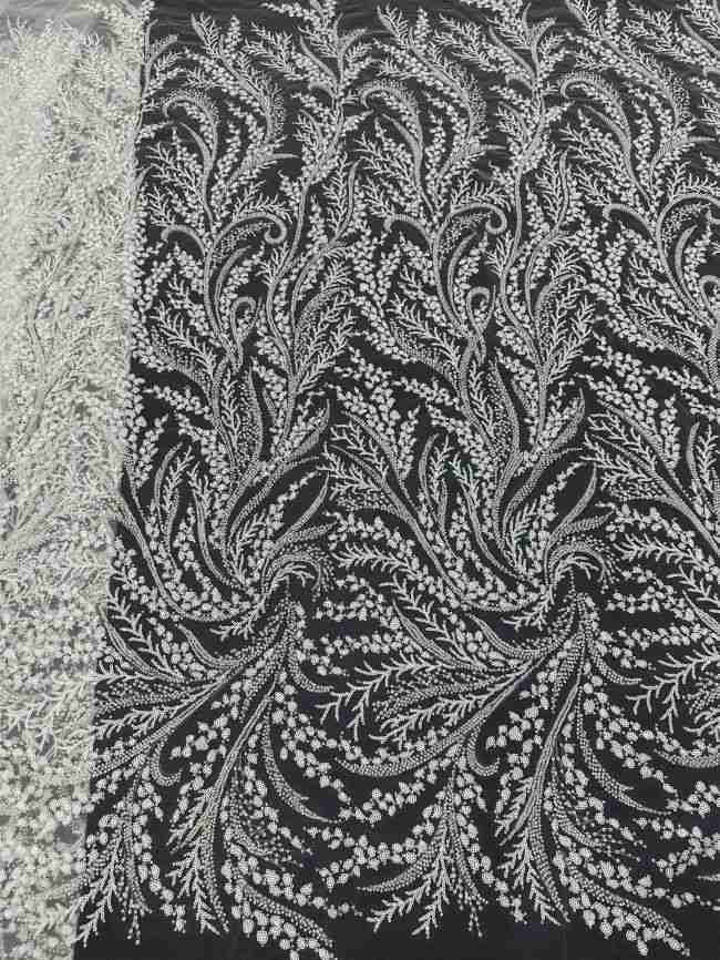 5 Yards Colored Tulle 3D Floral Flowers Leaves Sequined Faux Pearls Beaded Embroidered Lace Fabric JJ042