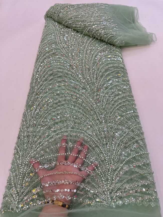 5 Yards Colored Tulle 3D Floral Flowers Leaves Sequined Faux Pearls Beaded Embroidered Lace Fabric JJ045