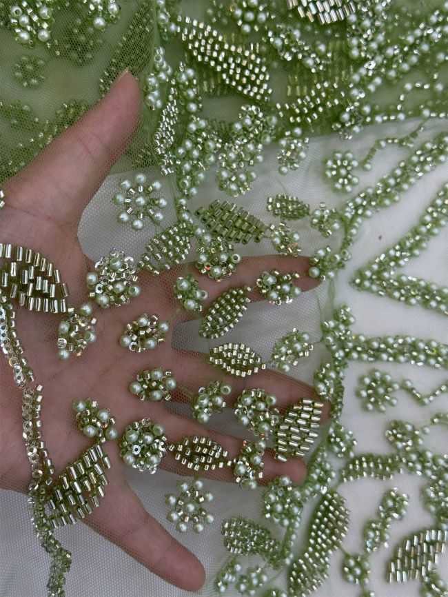 5 Yards Colored Tulle 3D Floral Flowers Leaves Sequined Faux Pearls Beaded Embroidered Lace Fabric JJ034