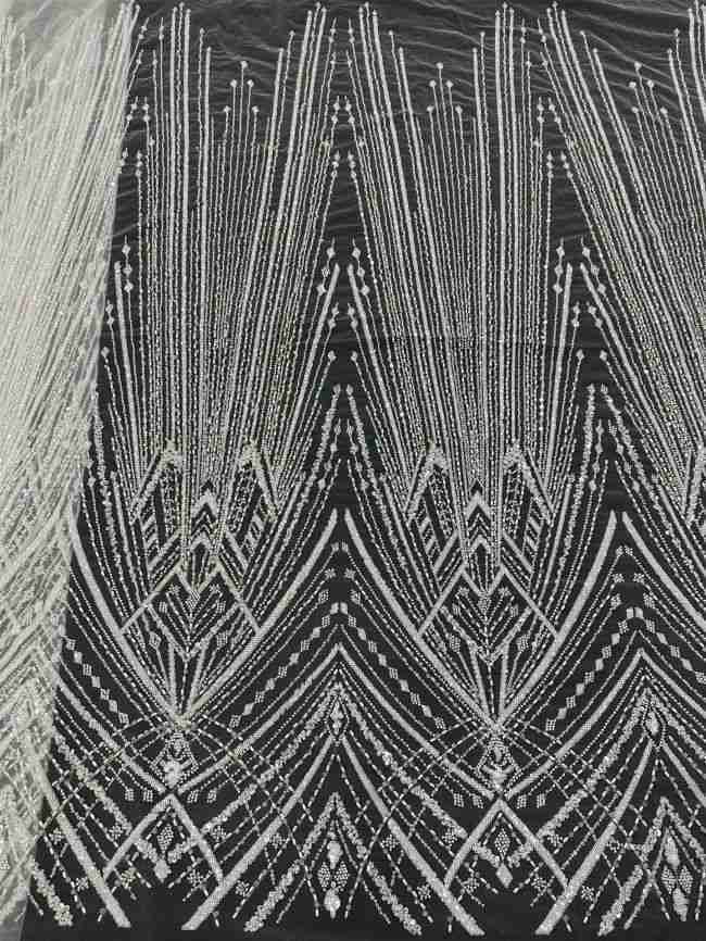 5 Yards Colored Tulle 3D Floral Flowers Leaves Sequined Faux Pearls Beaded Embroidered Lace Fabric JJ044