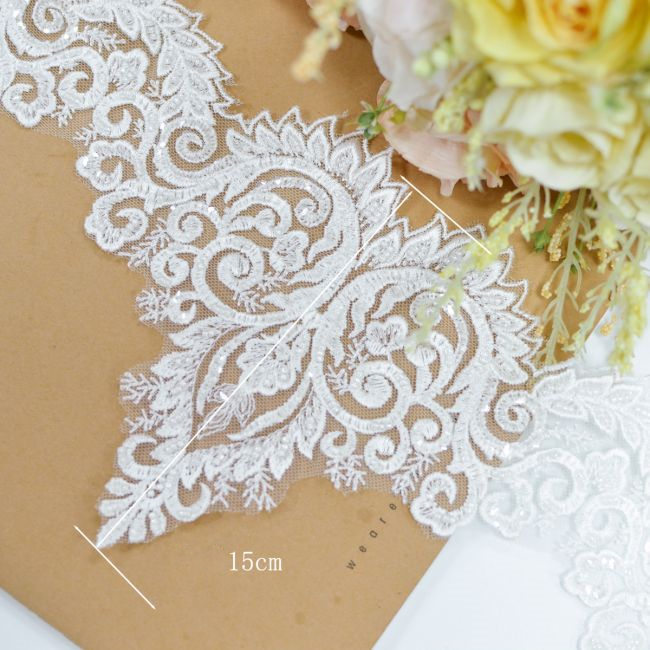 10 Yards Beaded Embroidered Off White/Light Ivory Wedding Bridal Trim Lace 3S010