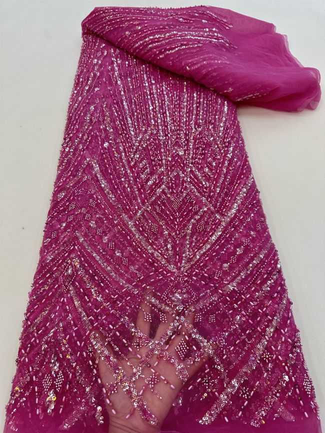 5 Yards Colored Tulle 3D Floral Flowers Leaves Sequined Faux Pearls Beaded Embroidered Lace Fabric JJ044