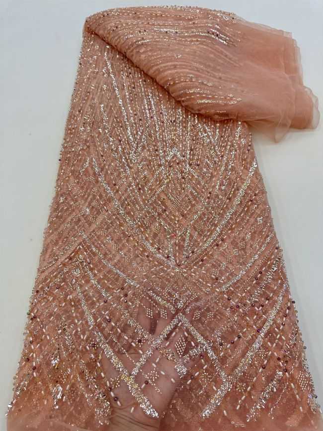 5 Yards Colored Tulle 3D Floral Flowers Leaves Sequined Faux Pearls Beaded Embroidered Lace Fabric JJ044