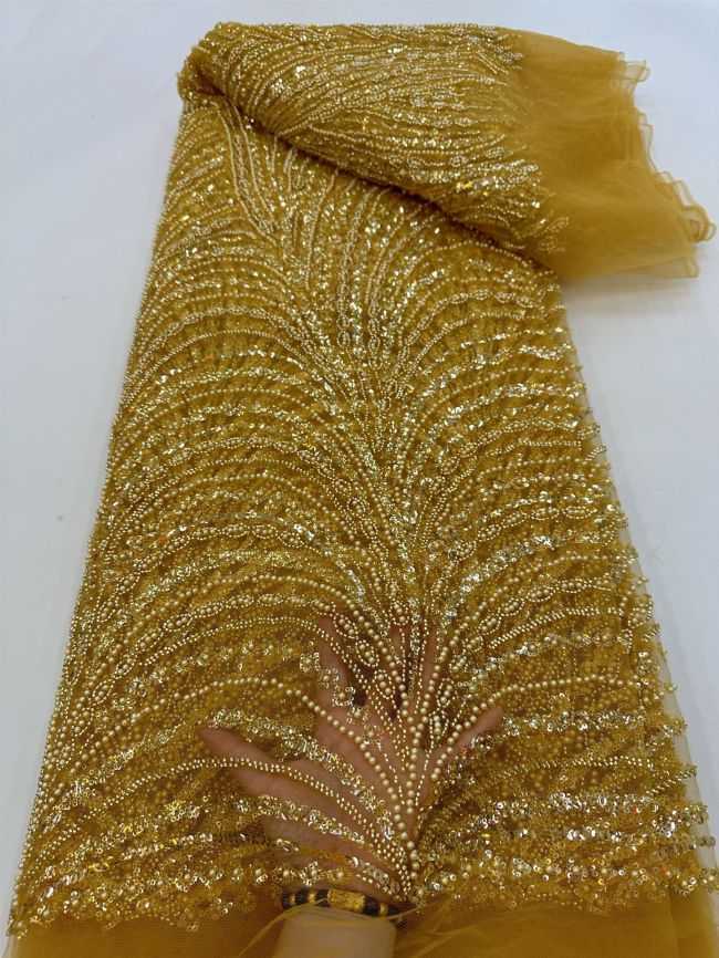 5 Yards Colored Tulle 3D Floral Flowers Leaves Sequined Faux Pearls Beaded Embroidered Lace Fabric JJ045
