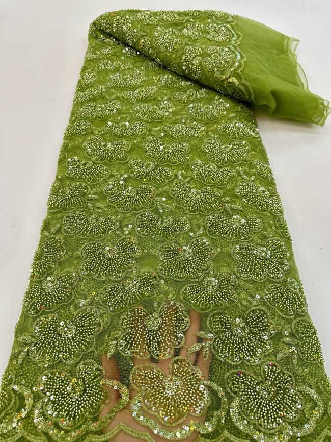 5 Yards Colored Tulle 3D Floral Flowers Leaves Sequined Faux Pearls Beaded Embroidered Lace Fabric JJ035