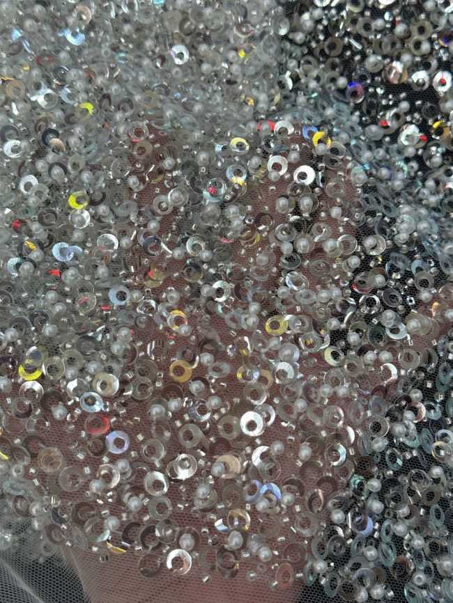5 Yards Colored Tulle 3D Floral Flowers Leaves Sequined Faux Pearls Beaded Embroidered Lace Fabric JJ043