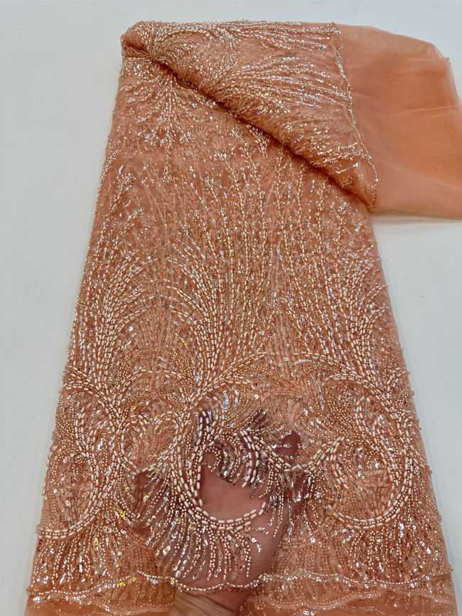 5 Yards Colored Tulle 3D Floral Flowers Leaves Sequined Faux Pearls Beaded Embroidered Lace Fabric JJ034