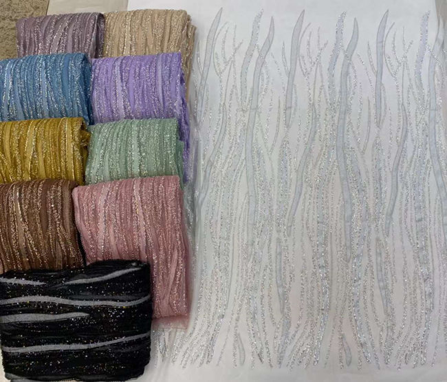 5 Yards Colored Tulle Sequined Beaded Embroidered Lace Fabric JJ049