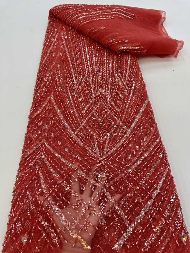 5 Yards Colored Tulle 3D Floral Flowers Leaves Sequined Faux Pearls Beaded Embroidered Lace Fabric JJ044