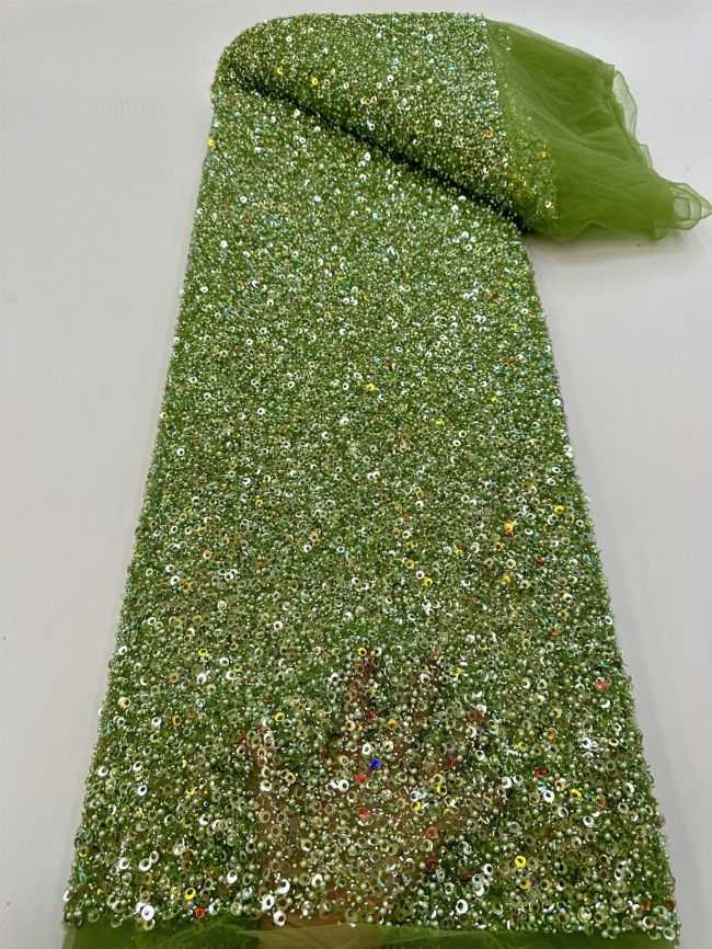 5 Yards Colored Tulle 3D Floral Flowers Leaves Sequined Faux Pearls Beaded Embroidered Lace Fabric JJ043