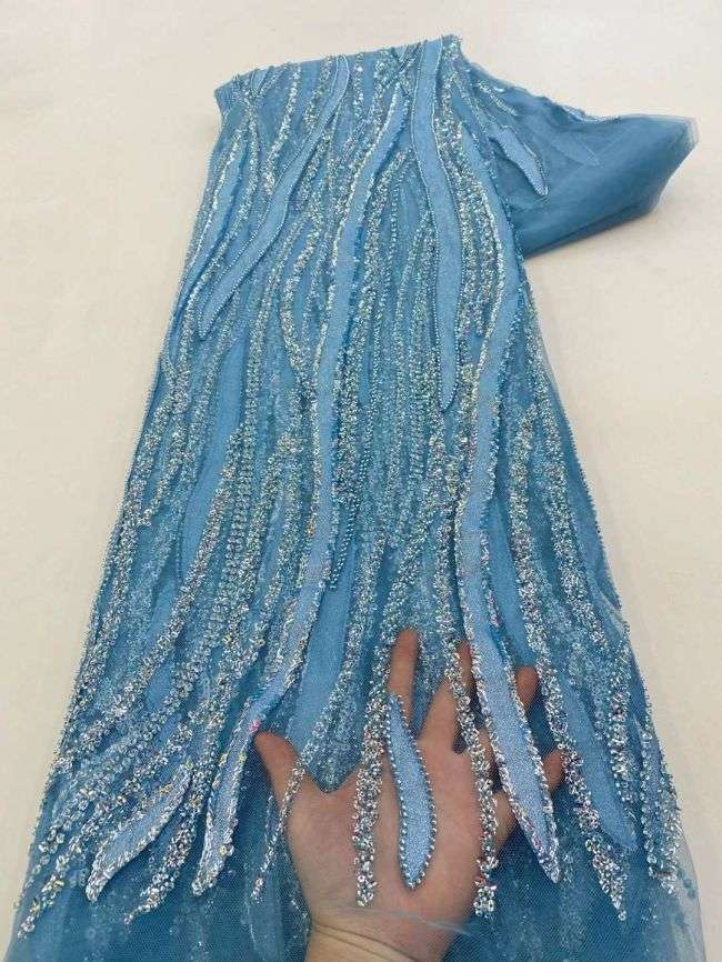 5 Yards Colored Tulle 3D Floral Flowers Leaves Sequined Faux Pearls Beaded Embroidered Lace Fabric JJ049