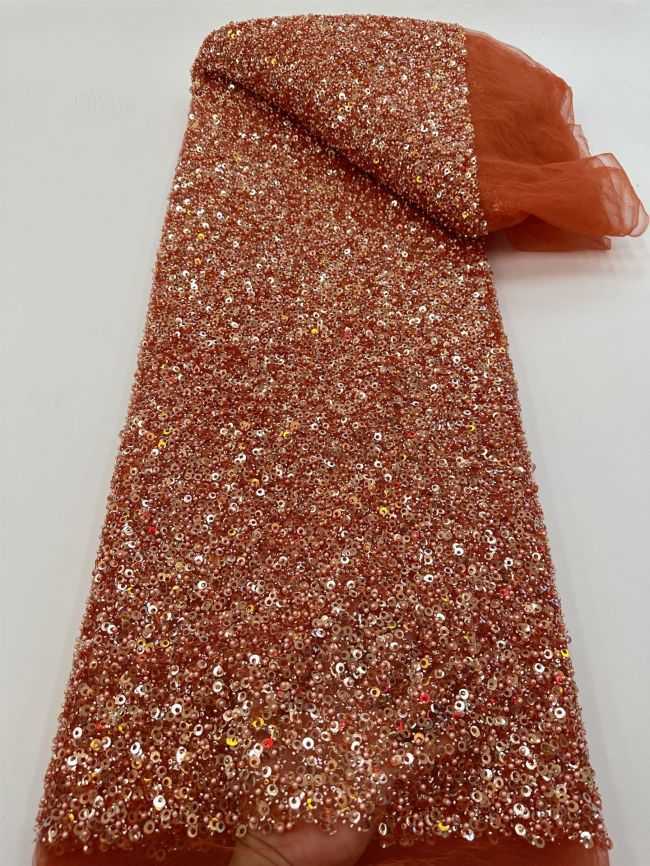 5 Yards Colored Tulle 3D Floral Flowers Leaves Sequined Faux Pearls Beaded Embroidered Lace Fabric JJ043