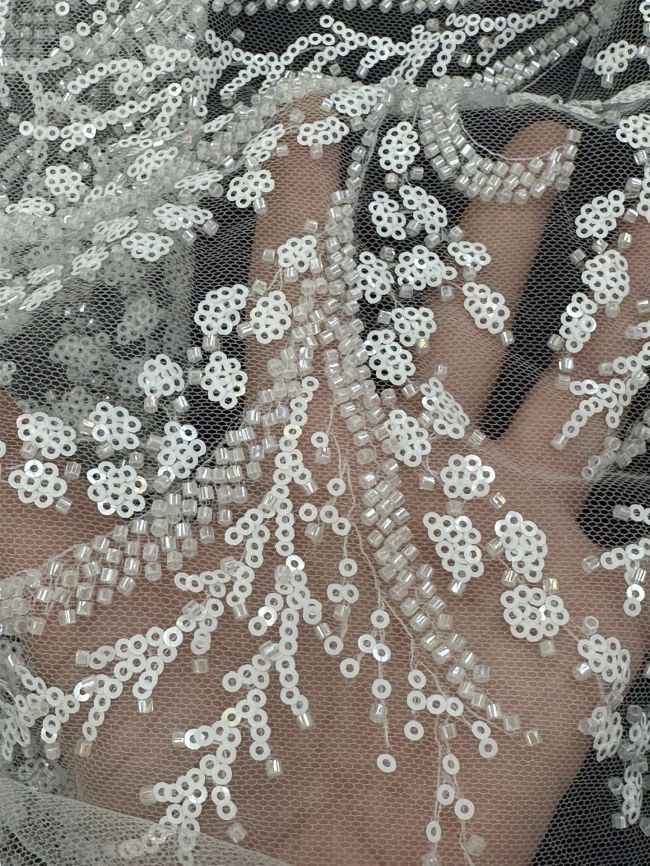 5 Yards Beaded Lace Fabric