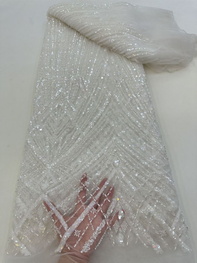 5 Yards Colored Tulle 3D Floral Flowers Leaves Sequined Faux Pearls Beaded Embroidered Lace Fabric JJ044