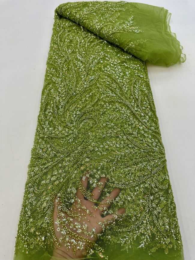 5 Yards Colored Tulle 3D Floral Flowers Leaves Sequined Faux Pearls Beaded Embroidered Lace Fabric JJ042