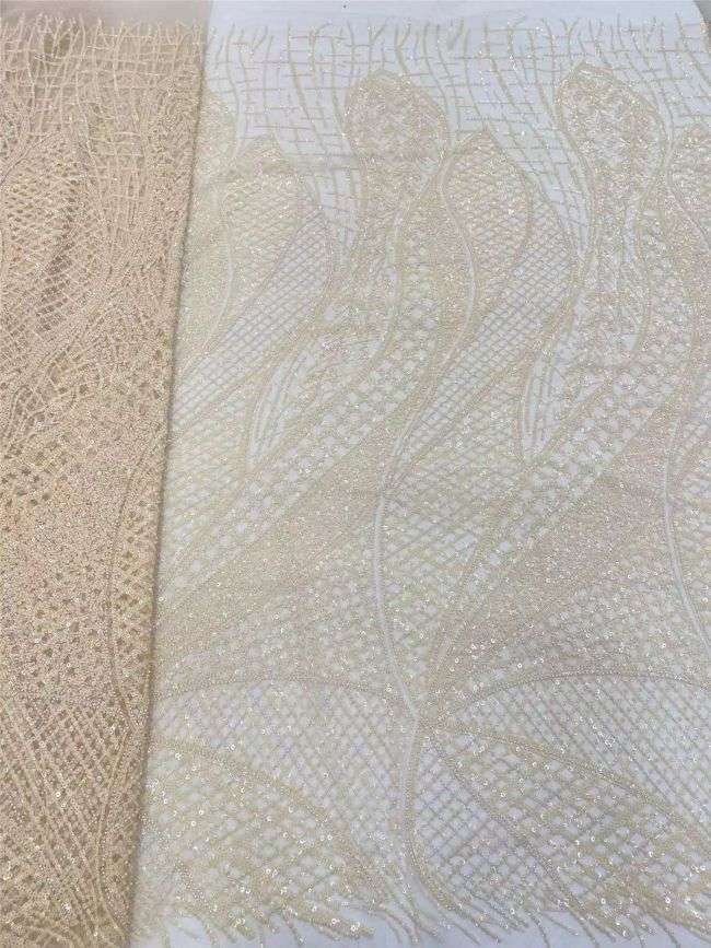 5 Yards Colored Tulle 3D Floral Flowers Leaves Sequined Faux Pearls Beaded Embroidered Lace Fabric JJ047