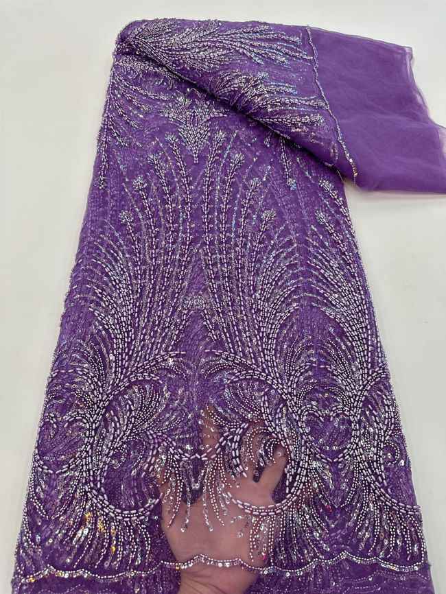 5 Yards Colored Tulle 3D Floral Flowers Leaves Sequined Faux Pearls Beaded Embroidered Lace Fabric JJ034