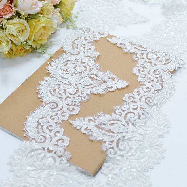 10 Yards Beaded Embroidered Off White/Light Ivory Wedding Bridal Trim Lace 3S010