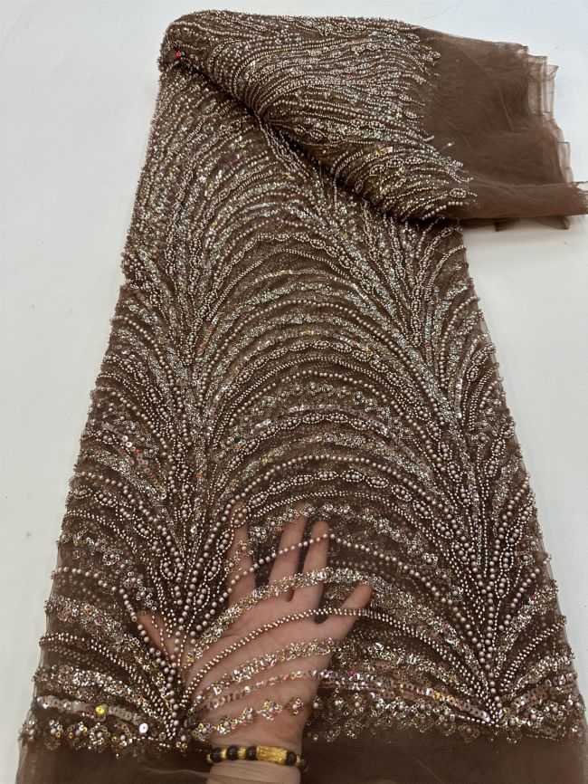 5 Yards Colored Tulle 3D Floral Flowers Leaves Sequined Faux Pearls Beaded Embroidered Lace Fabric JJ045