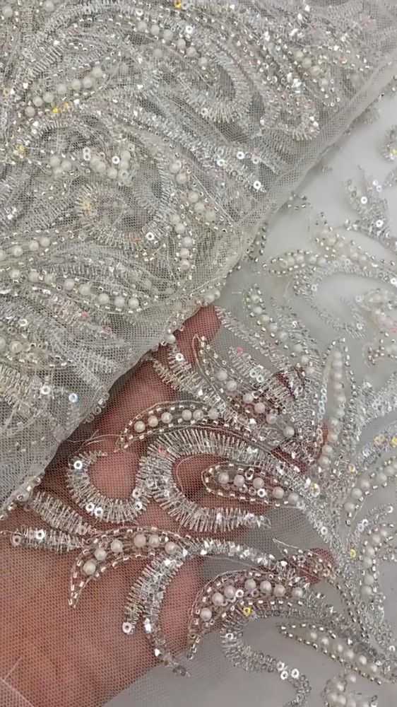 5 Yards Colored Tulle Sequined Faux Pearls Beaded Embroidered Lace Fabric JJ027