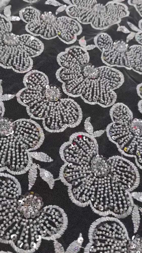 5 Yards Colored Tulle Sequined Beaded Embroidered Lace Fabric JJ035