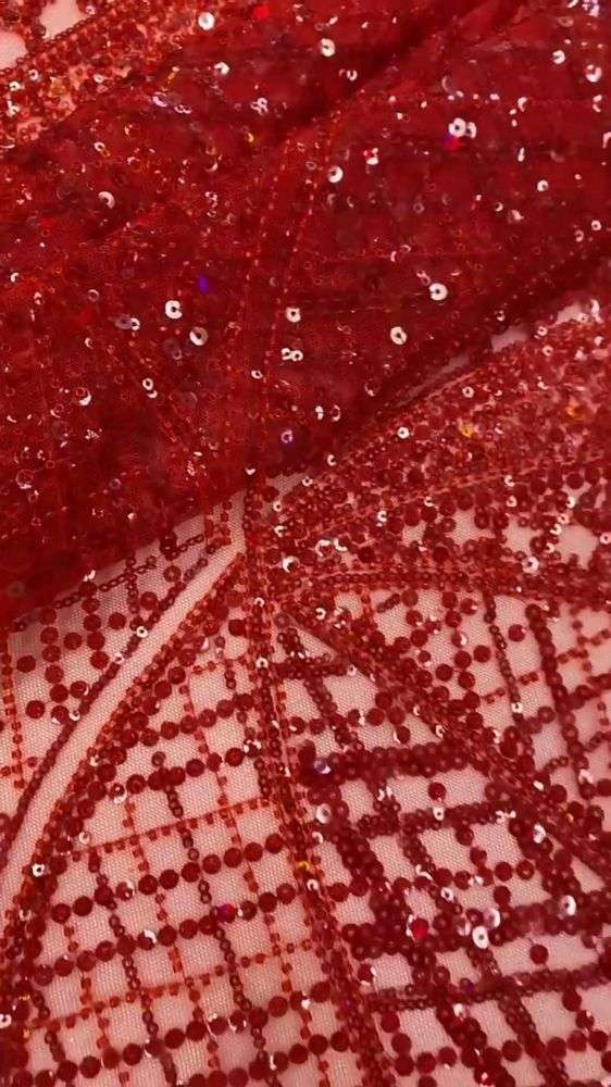 5 Yards Colored Tulle Sequined Beaded Embroidered Lace Fabric JJ047