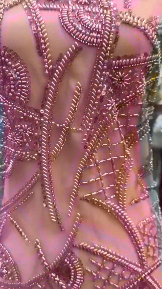 5 Yards Colored Tulle Sequined Faux Pearls Beaded Embroidered Lace Fabric JJ025