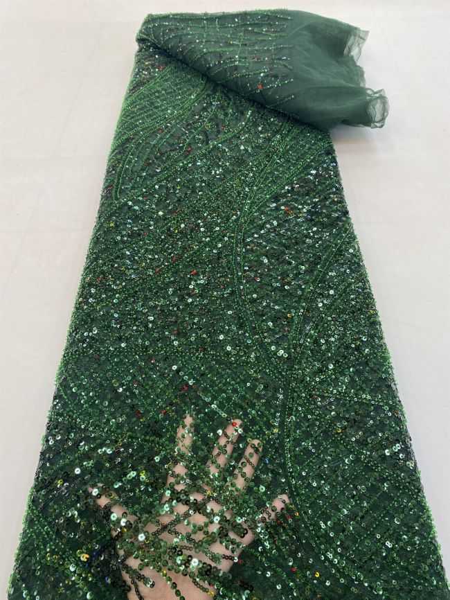 5 Yards Colored Tulle 3D Floral Flowers Leaves Sequined Faux Pearls Beaded Embroidered Lace Fabric JJ047