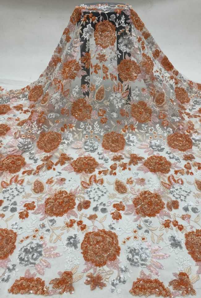 5 Yards Multi-Colored Tulle Sequined Faux Pearls Beaded Embroidered 3D Floral Flowers Lace Fabric TDD353