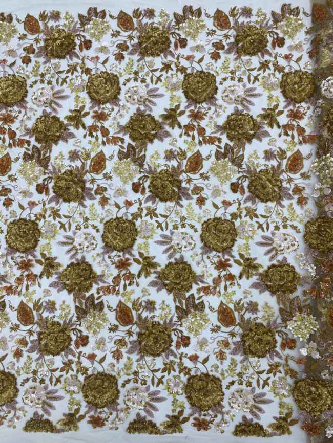 5 Yards Multi-Colored Tulle Sequined Faux Pearls Beaded Embroidered 3D Floral Flowers Lace Fabric TDD353