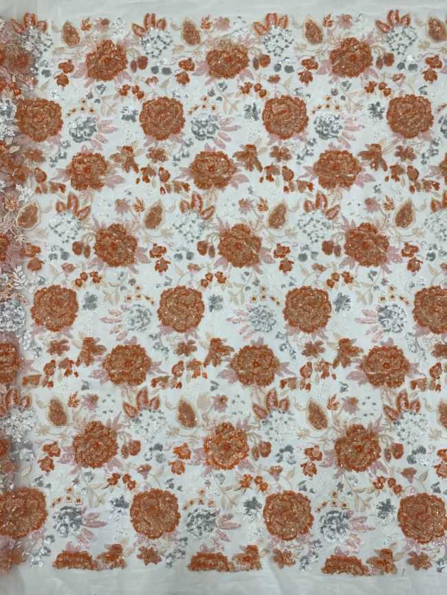 5 Yards Multi-Colored Tulle Sequined Faux Pearls Beaded Embroidered 3D Floral Flowers Lace Fabric TDD353