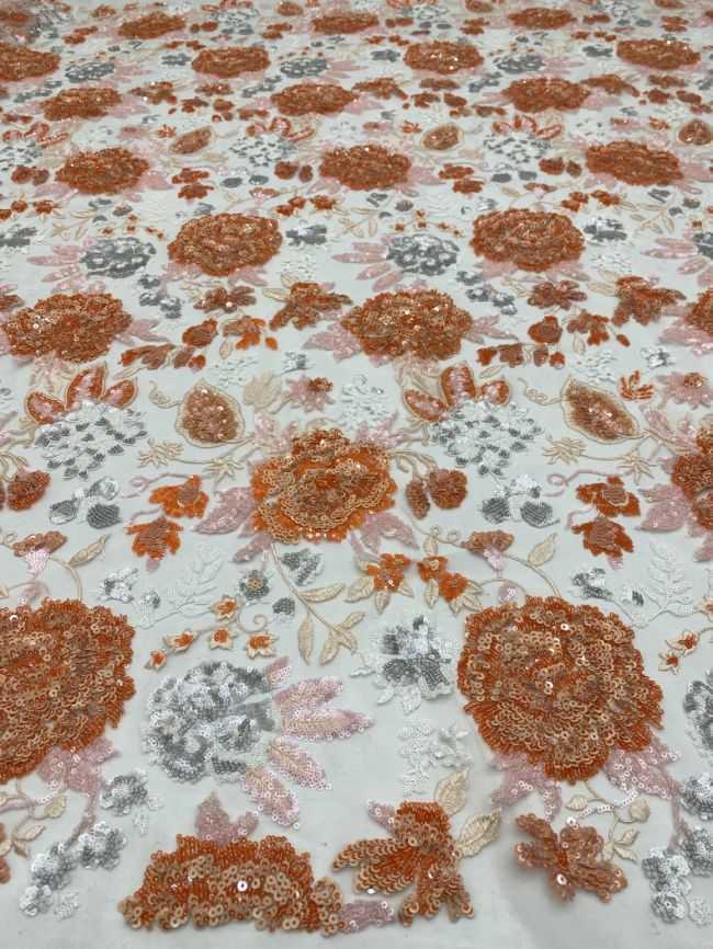 5 Yards Multi-Colored Tulle Sequined Faux Pearls Beaded Embroidered 3D Floral Flowers Lace Fabric TDD353