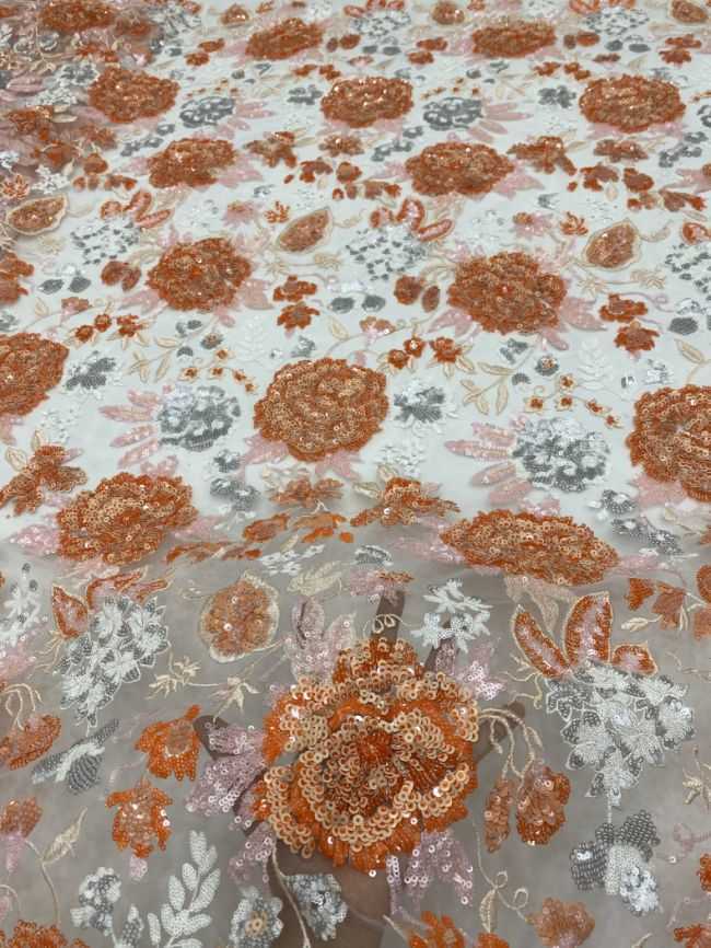 5 Yards Multi-Colored Tulle Sequined Faux Pearls Beaded Embroidered 3D Floral Flowers Lace Fabric TDD353