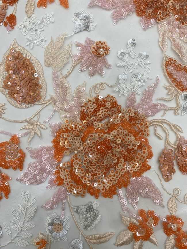 5 Yards Multi-Colored Tulle Sequined Faux Pearls Beaded Embroidered 3D Floral Flowers Lace Fabric TDD353