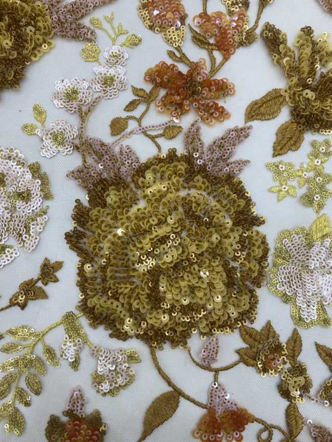 5 Yards Multi-Colored Tulle Sequined Faux Pearls Beaded Embroidered 3D Floral Flowers Lace Fabric TDD353