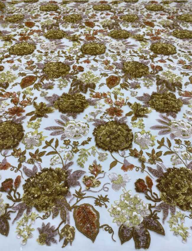 5 Yards Multi-Colored Tulle Sequined Faux Pearls Beaded Embroidered 3D Floral Flowers Lace Fabric TDD353