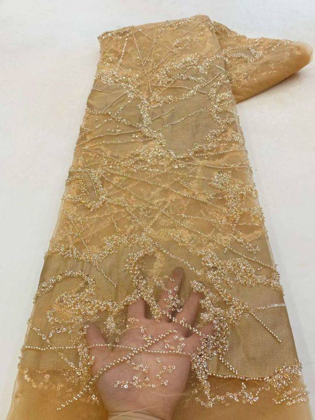 5 Yards Colored Tulle Sequins Pearls Beaded Embroidered Lace Fabric JJ076