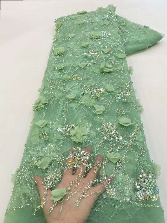 5 Yards Colored Tulle Sequins Pearls Beaded Embroidered Lace Fabric JJ061