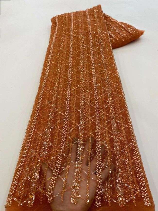 5 Yards Colored Tulle Sequins Pearls Beaded Embroidered Lace Fabric JJ065