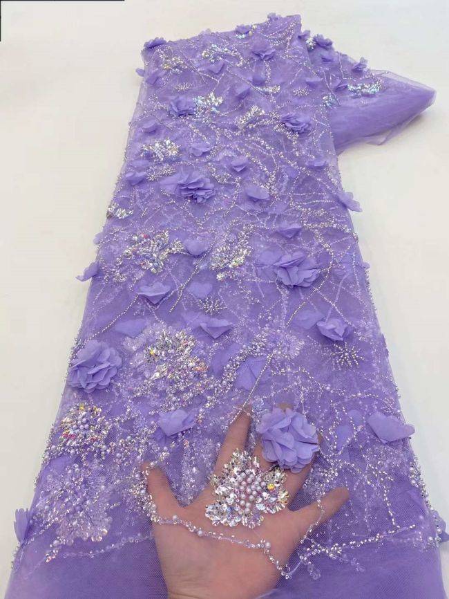 5 Yards Colored Tulle Sequins Pearls Beaded Embroidered Lace Fabric JJ061