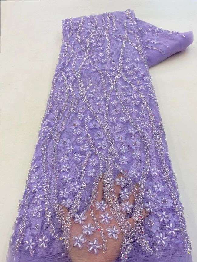 5 Yards Colored Tulle Sequins Pearls Beaded Embroidered Lace Fabric JJ064