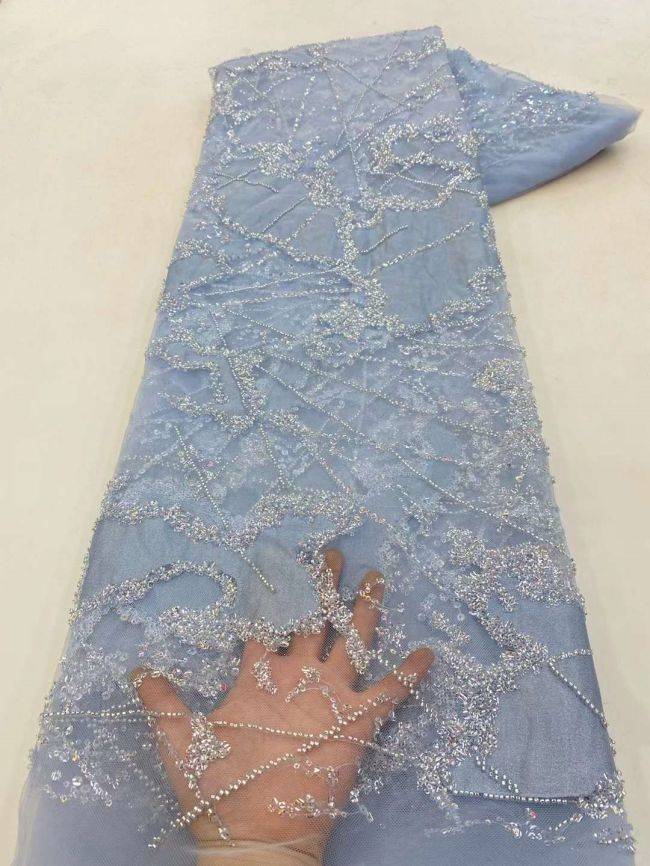 5 Yards Colored Tulle Sequins Pearls Beaded Embroidered Lace Fabric JJ076