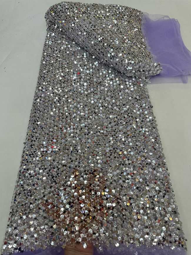 5 Yards Colored Tulle Sequins Pearls Beaded Embroidered Lace Fabric JJ072