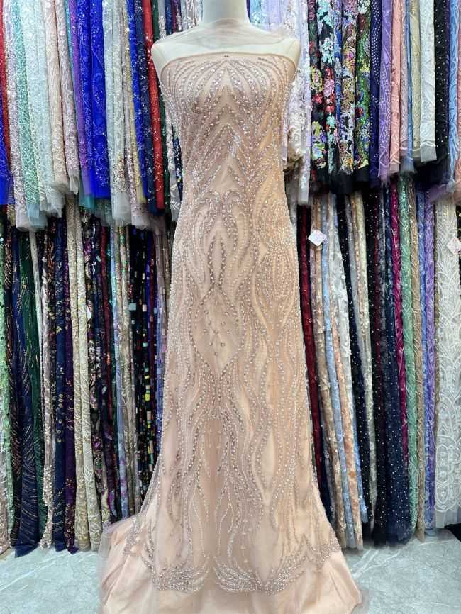 5 Yards Colored Tulle Sequined Beaded Embroidered Lace Fabric JJ058